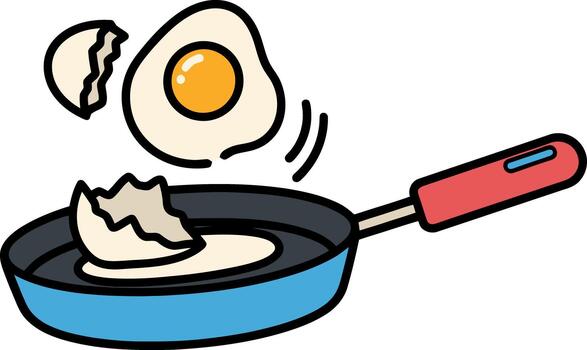 Frying Eggs in a Pan with Broken Eggshells. vector