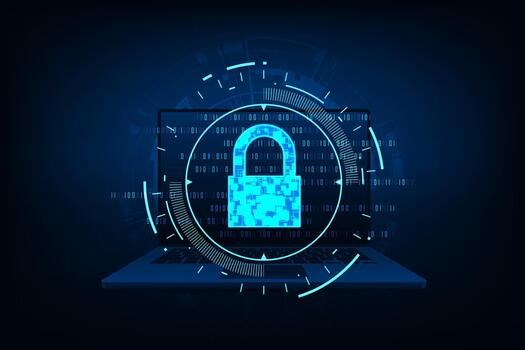 Technology security concept on a laptop monitor. Abstract digital technology innovation background. vector