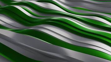 sömlös slinga bakgrund med abstrakt strömmande grön och vit vågor formning en slät skiktad yta med skuggor, reflektioner och mjuk gradienter. elegant vätska Ränder animation, 3d framställa, 4k 60 fps video