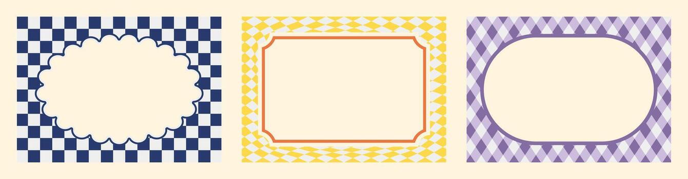 paquete de miedoso resumen frontera marcos con distorsionado ondulado y líquido cuadrícula patrones para maravilloso 90s estilo póster vector