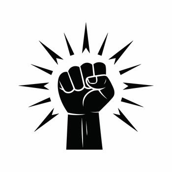 Black raised fist with sharp lines radiating from it protest vector