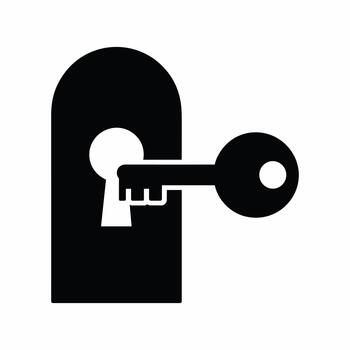 Black key inserted into keyhole on white background lock vector
