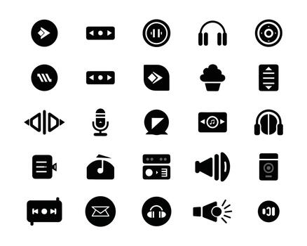 Music Player and Audio Control Icons for Mobile App and Web UI vector