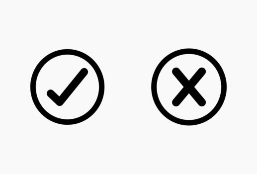 negro y blanco X cruzar y cheque marca firmar, un imagen de un rojo grunge X, cheque marca y cruzar marca aislado, cheque marca icono. vector