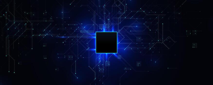 microprocesador semiconductor ai chip digital tecnología resumen ai datos antecedentes. pastilla procesador tarjeta madre resplandor azul digital señal. artificial inteligencia servidor. ilustración vector