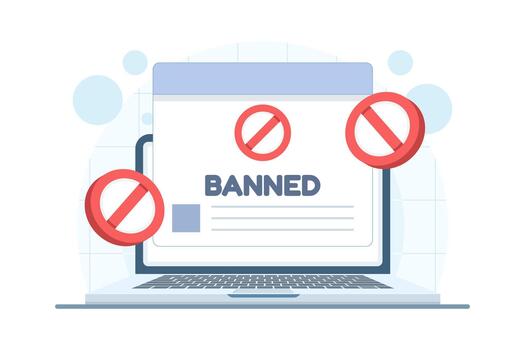 Blocked website or banned account concept. illustration for system access denial, ad blocking software, restricted connection, and online security. vector