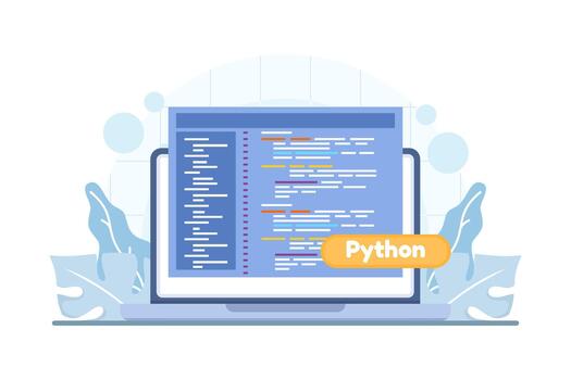 Python programming language code on computer screen. illustration for software development, coding, programming, and technology education. vector