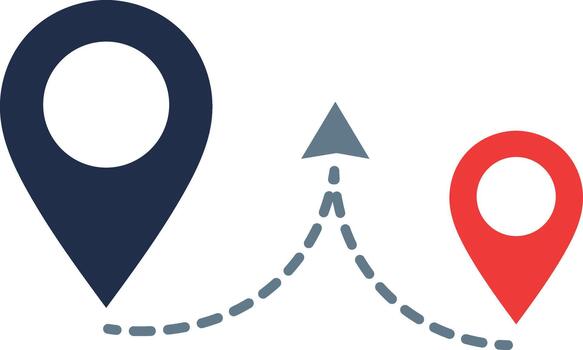 oscuro azul y rojo mapa patas conectado por rayado gris línea y flecha ubicación navegación vector