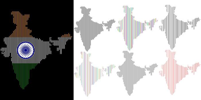 India mapa con vertical línea modelo forma en diferente estilo. infografía geográfico fronteras, ciudades, estados, provincias con vertical línea modelo con indio bandera y territorial mapa vector