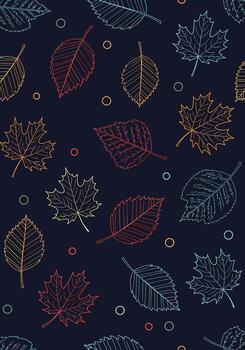un elegante sin costura modelo de vistoso contorno otoño hojas en un oscuro azul fondo, creando un moderno y artístico otoño diseño. vector