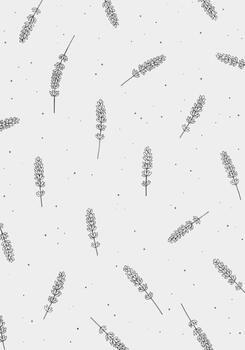 un minimalista y elegante sin costura modelo de dibujado a mano lavanda ramitas dispersado a través de un ligero gris antecedentes con minúsculo puntos vector
