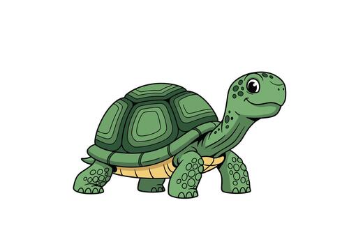 simpático verde tortuga con un estampado cáscara y un contento expresión caminando despacio en un encantador dibujos animados ilustración para niños. vector