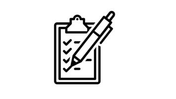 animerad checklista ikon. lista av uppgifter linje animation. frågeformulär och undersökning. fylla tom form. svart illustration på vit bakgrund. hd med alfa kanal. rörelse grafisk video