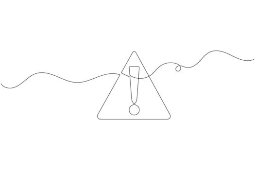 Exclamation mark in triangle continuous line drawing, warning and alert concept. vector