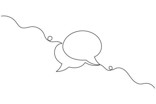 Two overlapping speech bubbles continuous line drawing, conversation and chat concept. vector