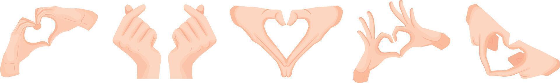 conjunto de humano manos formando varios gestos sentido amar, apoyo y gratitud, para móvil aplicaciones, web diseño, social medios de comunicación interfaces vector
