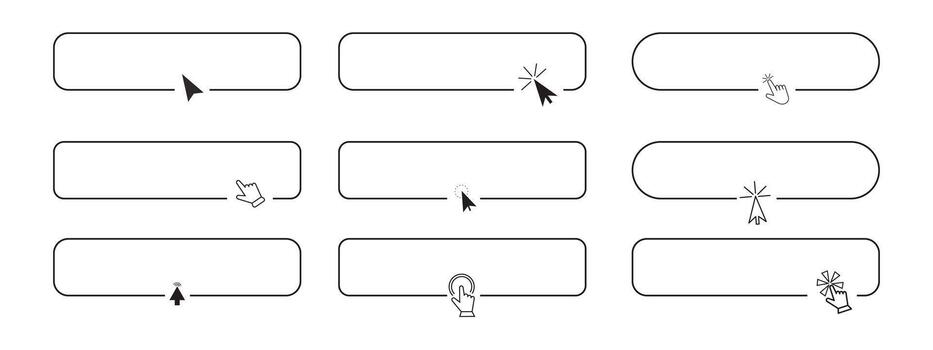 Register now line frame border with arrow, mouse pointer, Set Button click here, action for web, simple ui ux design element. Press, search box. vector