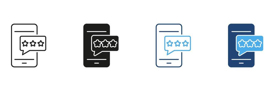 Smartphone With Star Rating Speech Bubble Line And Solid Icon Set. Customer Feedback, Review, And Rating System Outline And Silhouette Symbol Collection. Isolated Illustration vector