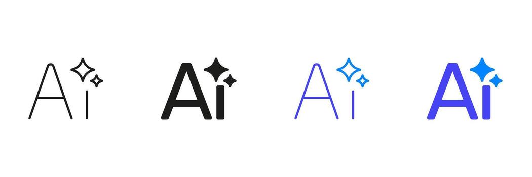 Ai With Sparkles Line And Solid Icon Set. Artificial Intelligence, Innovation, And Digital Transformation Outline And Silhouette Symbol Collection. Isolated Illustration vector