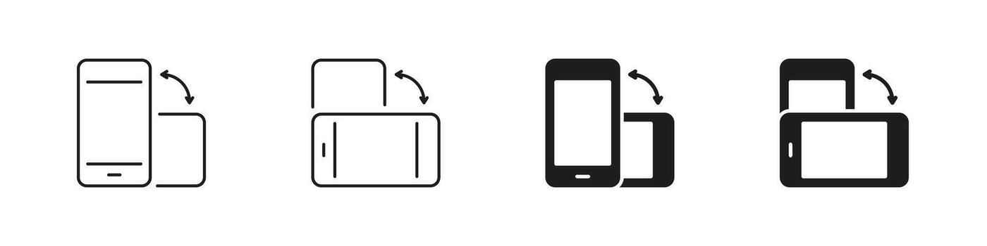 Smartphone Rotation Orientation Line and Solid Icon Set. Mobile Device Screen Turning With Arrows for Interaction and Usability Symbol Collection. Isolated Illustration vector