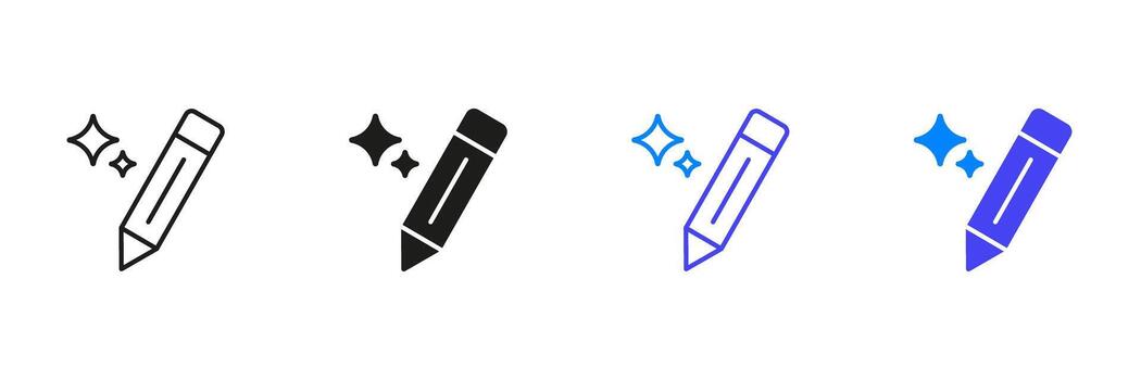 Ai Pencil Tool With Sparkles Line And Solid Icon Set. Creativity, Inspiration and Artistic Expression Outline And Silhouette Symbol Collection. AI Generate Icon. Isolated Illustration vector