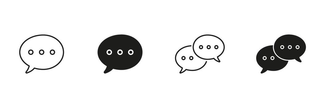 Speech Bubble Communication Line And Solid Icon Set. Messaging, Chat, And Conversation Outline And Silhouette Symbol. Social Interaction And Digital Communication. Isolated Illustration vector