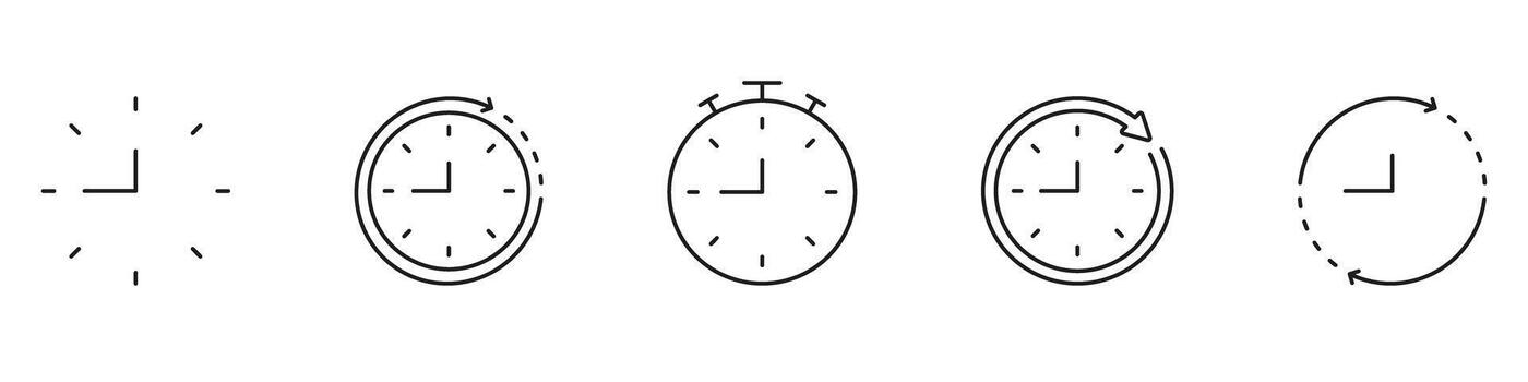 reloj y hora administración línea icono colocar. hora seguimiento, Planificación, y cronógrafo contorno símbolo recopilación. eficiente hora administración y planificación. editable ataque. aislado ilustración vector
