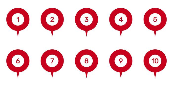 numerado ubicación alfiler marcadores para navegación y cartografía icono colocar. geográfico posición indicadores y ruta punto patas para mapas y rastreo símbolo recopilación. aislado ilustración vector