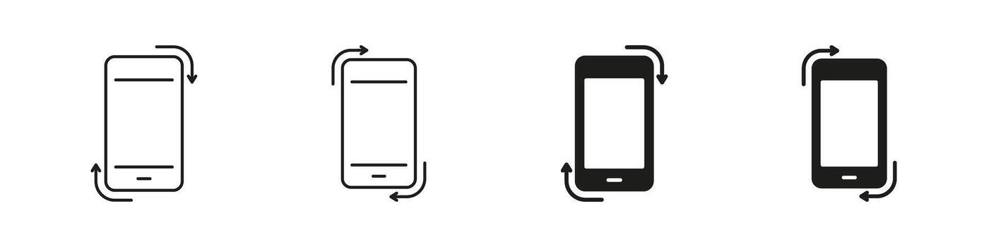 Mobile Phone Screen Movement Line and Solid Icon Set. Device Orientation Change With Arrows Showing Flip, Tilt and Rotation Concept Symbol Collection. Isolated Illustration vector