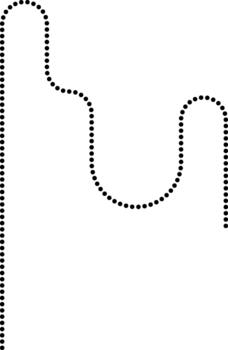 Dotted line traces a long zigzag path with curved transitions. vector