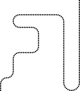 Dotted line follows an irregular path with squared directional changes. vector