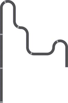 Top view highway path graphic showing a zigzag route with extended squared turns. vector