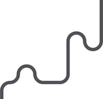 Top view highway path graphic showing a simple squared route with broken center line. vector