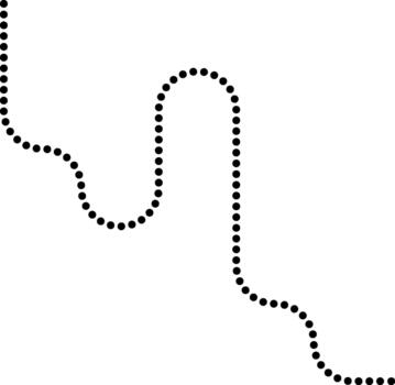 Dotted line traces maze routes through curved connections and looping paths. vector