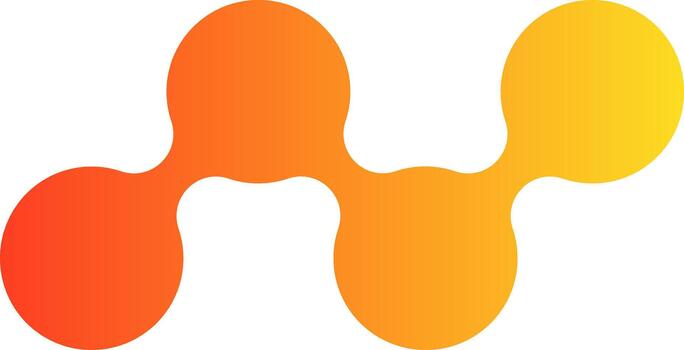 Gradient circles connected in a modular geometric row composed of three aligned units. vector