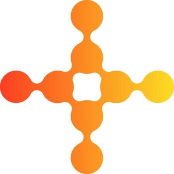 Extended modular cross made of gradient circles arranged in geometric formation. vector