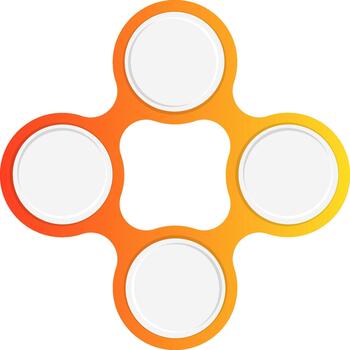 Four circles linked in a modular square layout with gradient outlines forming a geometric connection. vector