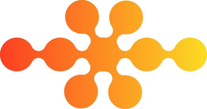 Five interconnected gradient circles forming a cross-shaped modular geometric cluster with central alignment. vector