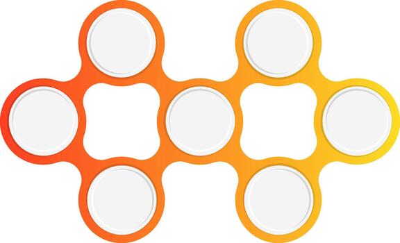 círculos arreglado en un modular cuadrado cuadrícula con degradado contornos formando un geométrico diagramación modelo. vector