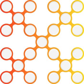 Circles arranged in a modular square block with gradient outlines forming a structured geometric unit. vector