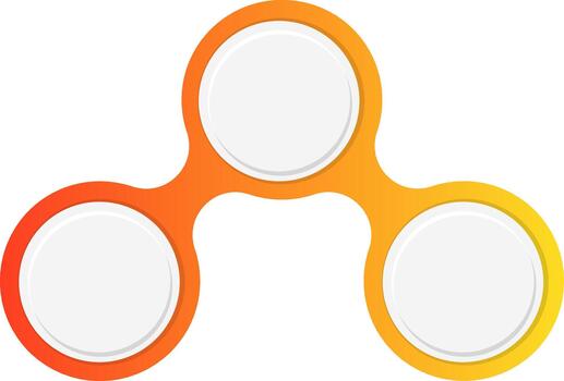Three circles connected in a linear formation with gradient outlines transitioning from red to yellow, forming a compact modular diagram element. vector