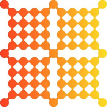 denso configuración de degradado círculos arreglado en un rectangular modular geométrico red. vector