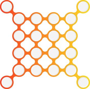 Interconnected circles grouped in a modular small square cluster with gradient outlines forming a geometric unit. vector