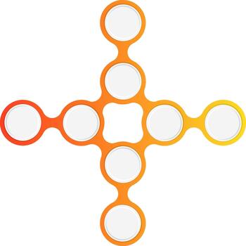 Interconnected circles arranged in a modular cross formation with gradient outlines creating a large geometric diagram shape. vector