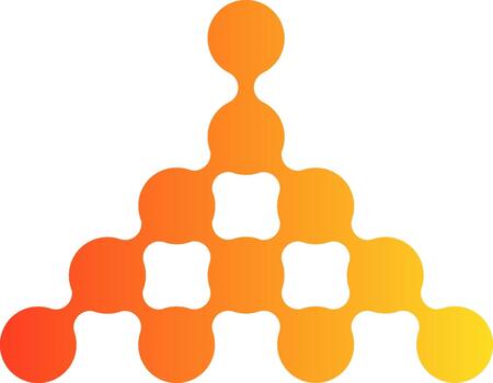 degradado círculos arreglado en un modular geométrico triangular configuración formando un pequeño pirámide. vector