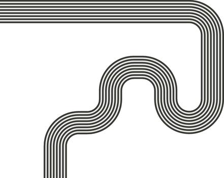 Striped path forming a wave route with continuous curvature and flowing direction. vector