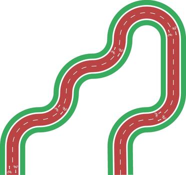 element illustrating a diagonal cycling path arranged as a maze with curved wave geometry, grassy median, bike symbol, and arrow marking. vector