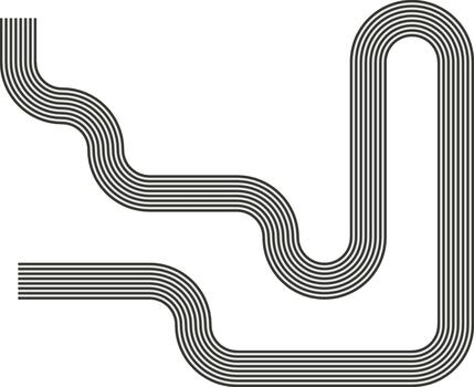 Striped path shaping a labyrinth form through wave paths and continuous curvature. vector