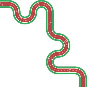 element illustrating a squared bike lane path with wave flow geometry, grassy median, arrow indicator, and bicycle symbol. vector