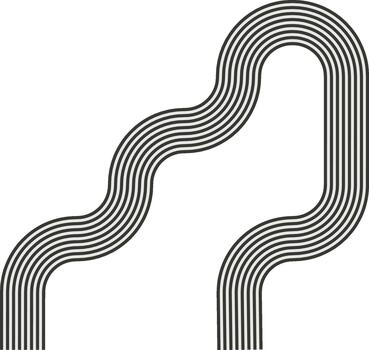 Striped path forming a diagonal maze system with flowing waves and connected curvature. vector